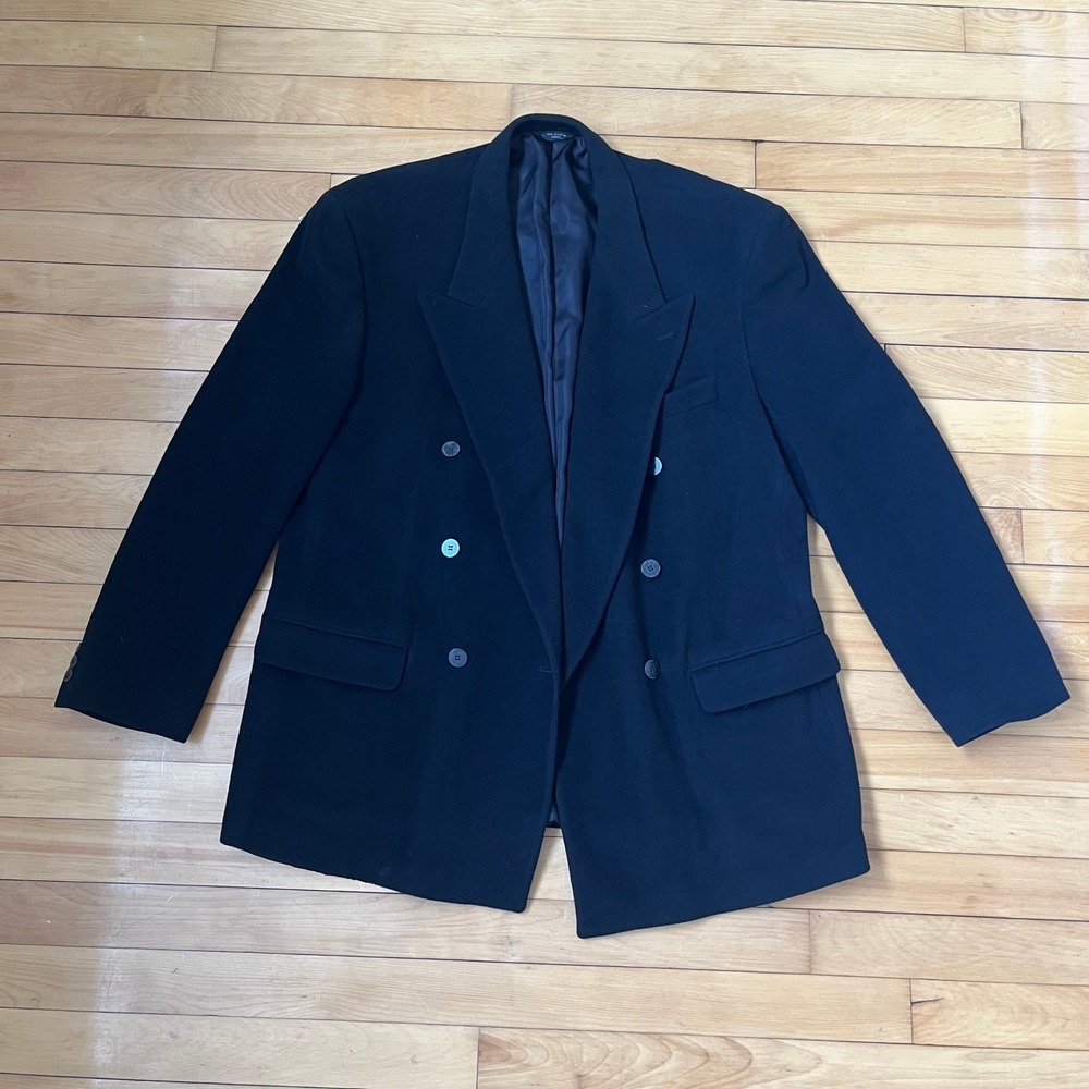 Holt Renfrew Mens Double Breasted Blazer Cashmere Wool Blend Black Jacket